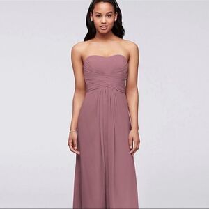 NWT David’s Bridal Strapless Chiffon Gown in Quartz